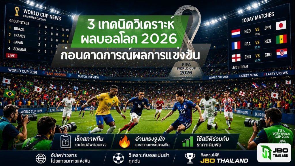 infographic 3 เทคนิควิเคราะห์ผลบอลโลก 2026 ก่อนทายผลบอลโลก ได้แก่ เช็กสภาพทีม อ่านแรงจูงใจ และใช้สถิติร่วมกับราคาเดิมพัน